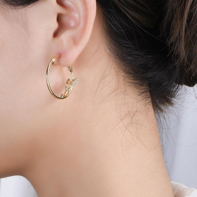 Medsor Fairy Angel Hoop Earrings Hypoallergenic 14K Gold Plated Plated Wing Earring - Image 2